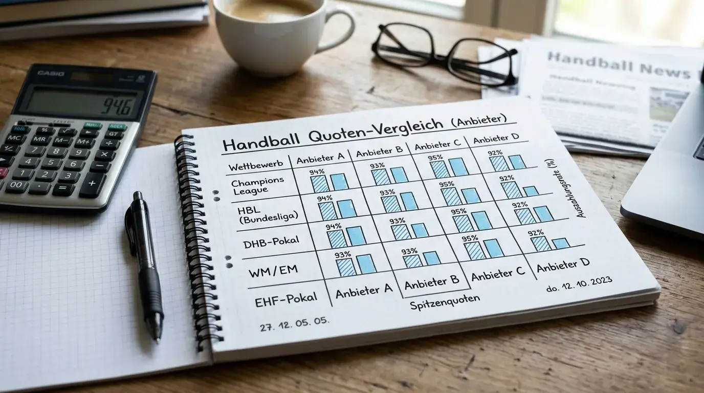 Handball Quoten Vergleich 2026 — Quotenschlüssel der führenden Anbieter für Champions League und HBL im Überblick