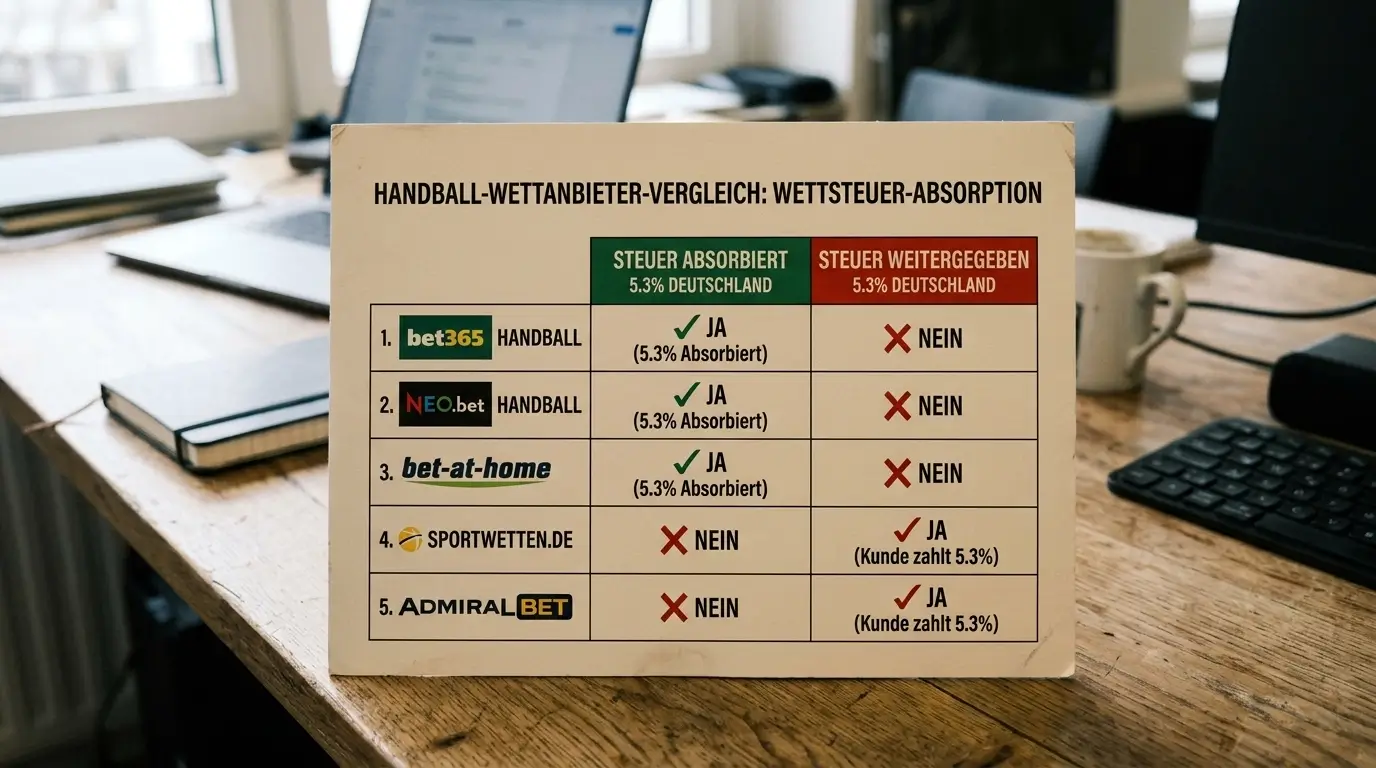 Vergleich von Handball Wettanbietern die Sportwettensteuer absorbieren vs. weitergeben