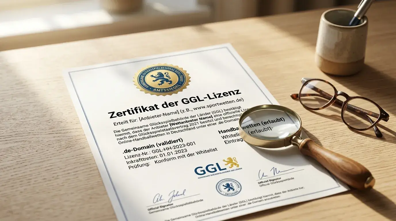 GGL-Whitelist-Prüfung für Handball Wettanbieter — seriöse Buchmacher mit .de-Domain und GGL-Lizenz erkennen
