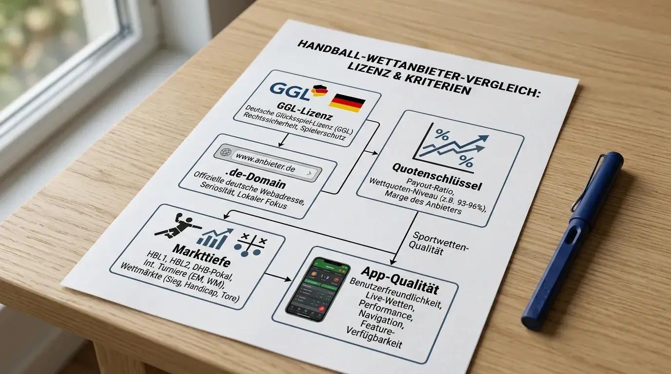 Vergleichskriterien für Handball Wettanbieter: GGL-Lizenz, Quotenschlüssel und Markttiefe im Überblick