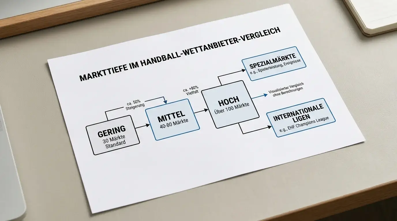 Handball Wettmarkttiefe im Vergleich — Anzahl der Märkte pro Spiel bei führenden Anbietern für HBL und internationale Ligen