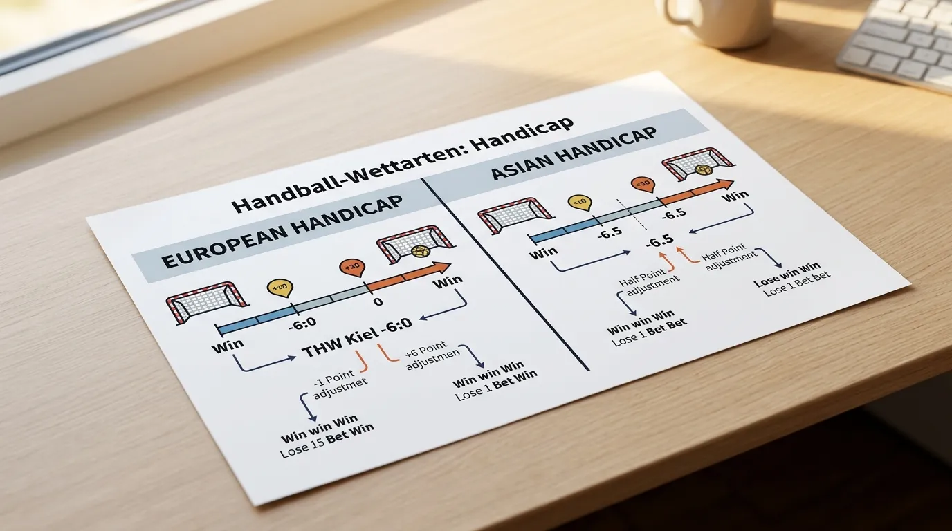 Handball Handicap-Wette Erklärung — Europäisches und Asian Handicap mit Rechenbeispiel und Abrechnungsregeln