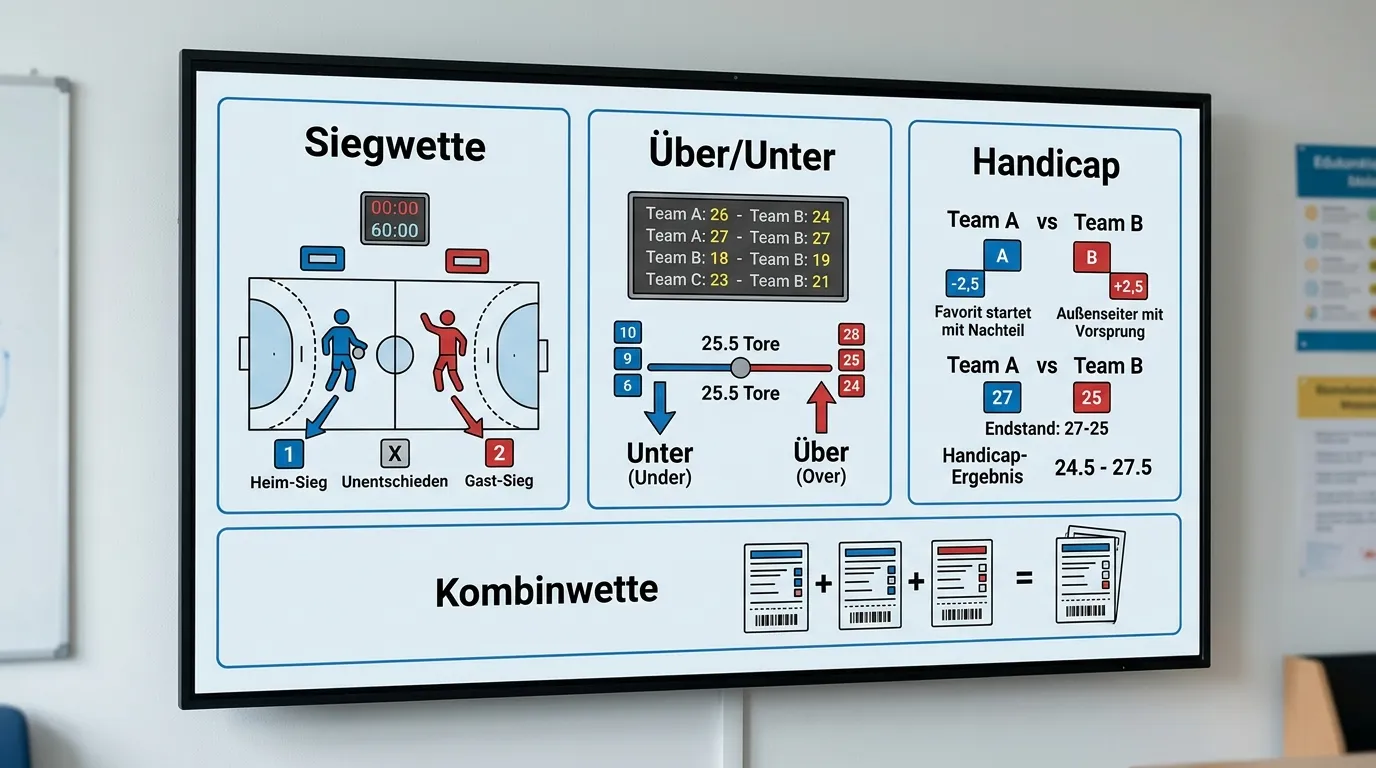 Handball Wettarten im Überblick — Siegwette, Handicap, Über/Unter, Kombiwette und Player Props erklärt
