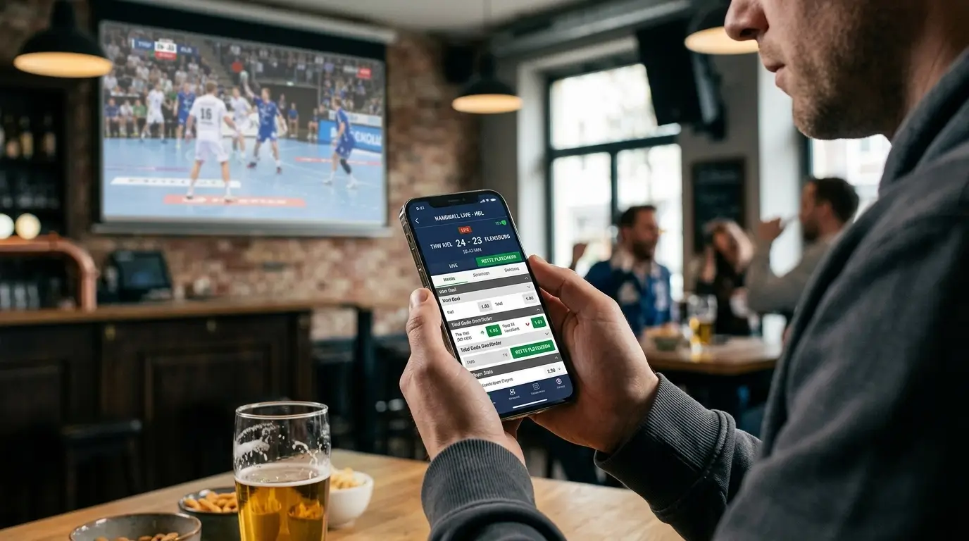 Handball Live-Wetter mit Smartphone-App beim Verfolgen von HBL-Spielen in Echtzeit