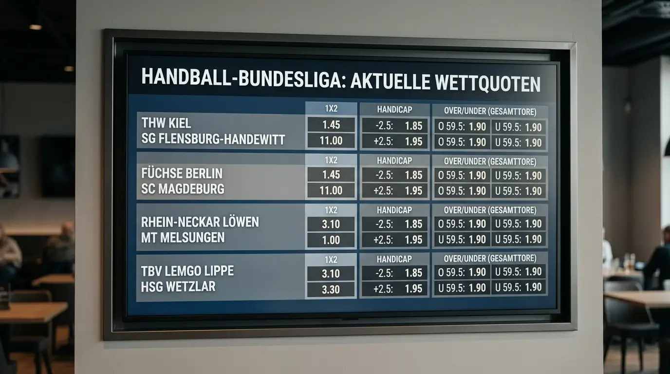THW Kiel Wettmarkt-Übersicht: Verfügbare Wettarten und Markttiefe bei HBL und EHF Champions League