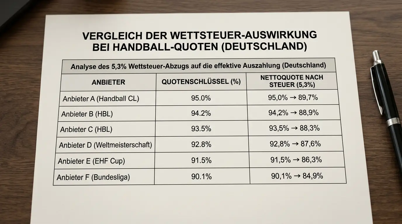 Auswirkung der Wettsteuer auf effektive Handball-Wettquoten mit Quotenschlüssel-Vergleich